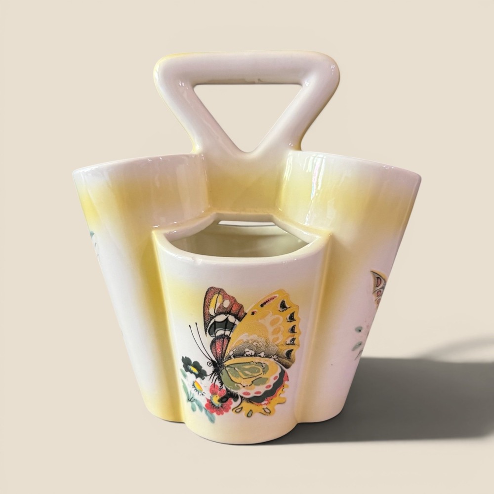 Vtg 70s Butterfly Utensil Caddy Ceramic Vase Handle Byron Molds 1975 Bohemians